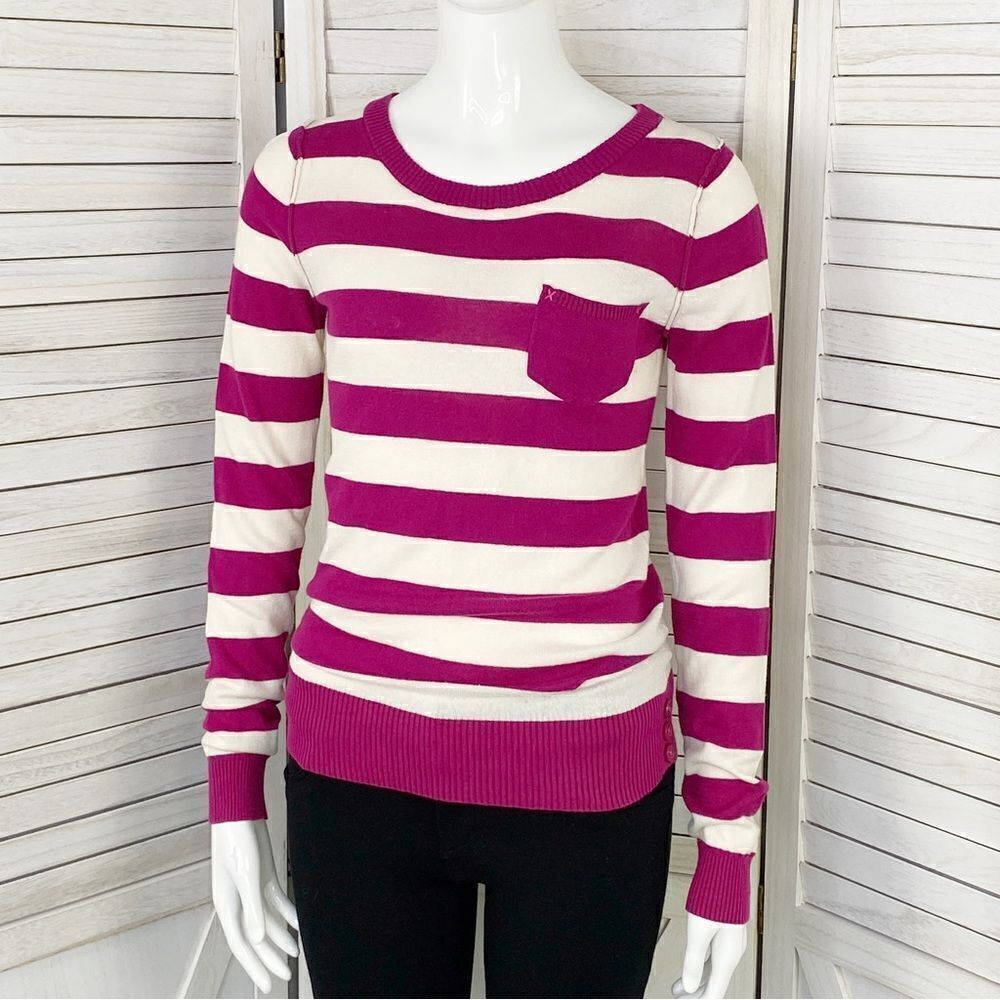 T/O Striped Y2K 90s Pullover Sweater Pink White Juniors Small